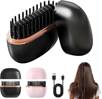Mini Rechargeable Hair Straightener Brush: 3-Speed Temp Control, Anti-Scald Shell, Lightweight & Portable for Travel