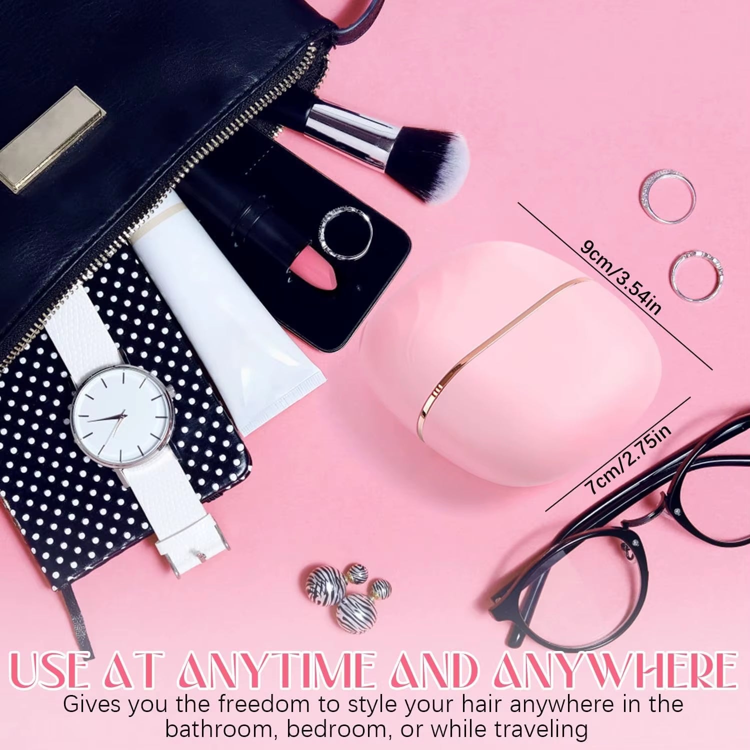 Mini Rechargeable Hair Straightener Brush: 3-Speed Temp Control, Anti-Scald Shell, Lightweight & Portable for Travel